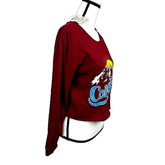 NWT Messy Bun Just Chillin Long Sleeve Colorado Crop in Burgundy Wine Color Sz S - Picture 5 of 16